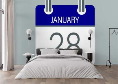 Day 28 january. Blue calendar for days of the month in january. Calendar page template. Wall mural