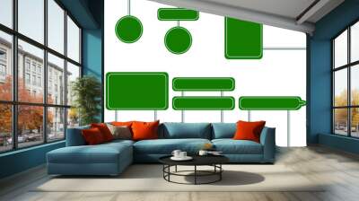 Set of road signs isolated on a white background. Green traffic signs. Wall mural