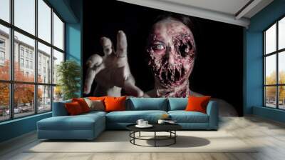  horrible scary zombie girl on black background with copyspace Wall mural