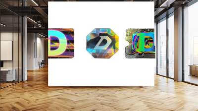 Holographic sticker set with letter “D”, isolated retro style colorful label in transparent background, y2k png font with round and rectangle sticker shapes Wall mural