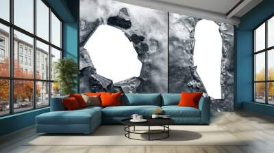 Metal background with torn holes. Wall mural