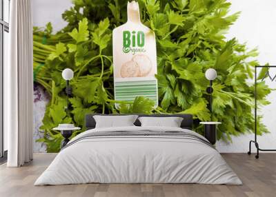 Fresh green parsley with bio label  Wall mural