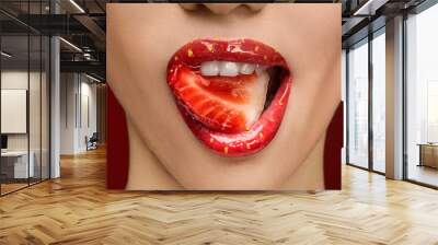 lips close up beauty strawberry skin Wall mural