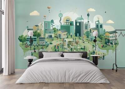 Colorful of a Sustainable Urban Community with Social Impact Analysis Wall mural