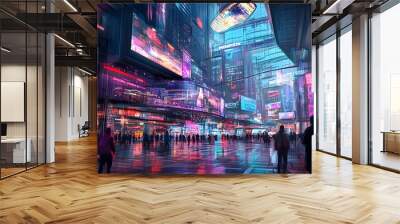 Cyber Monday s Immersive Online Shopping Experience with Innovative Gesture Controlled Holographic Kiosks Blockchain Secured Payment Systems Wall mural