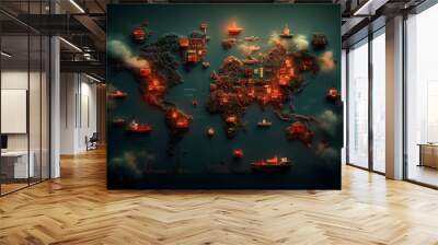 Technological advancements revolutionize worldwide logistics an intricate world map depicting interconnected supply chains and maritime shipping routes Wall mural