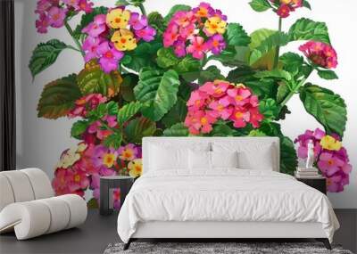 Vibrant Pink Lantana Plant with Colorful Flower Clusters in Tropical Garden Setting Wall mural