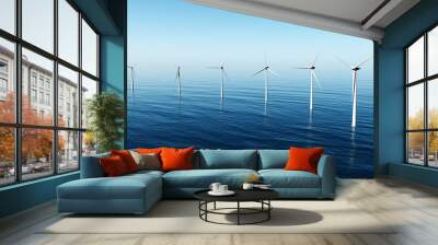 Windfarm in the sea 3D render Wall mural