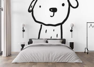 Black doodle cute dog in minimalistic style Wall mural