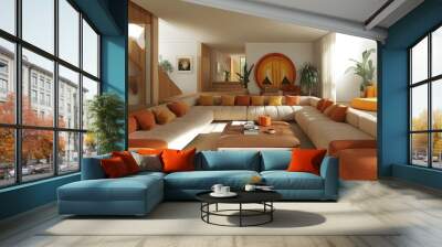 Cozy and comfortable modern living area with a large U shaped couch and warm accent pieces Wall mural