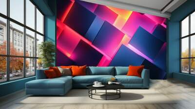 Abstract Geometric Shapes with Neon Lights Accent Wall mural