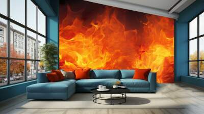 Professional Photo of a Fire Creating Some Waves in the Middle of a Black Room. Macro of a Fiery Dark Room. Wall mural