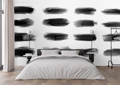 Black grunge stroke brush set for your design, vector... Wall mural