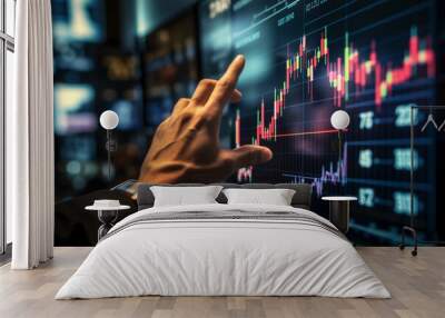 businessman hand pointing to stock market graph. Business concept. AI Generative. Wall mural