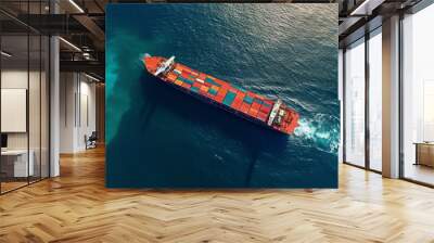 Cargo ship on the ocean with copyspace. Generative AI Wall mural