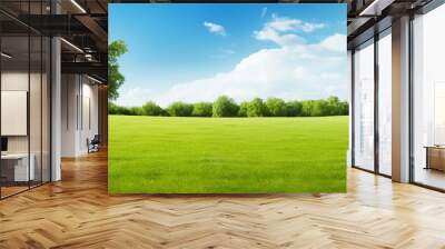 Green lawn and trees background with copyspace. Nature background concept. Generative AI Wall mural