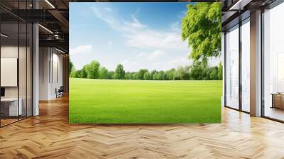 Green lawn and trees background with copyspace. Nature background concept. Generative AI Wall mural