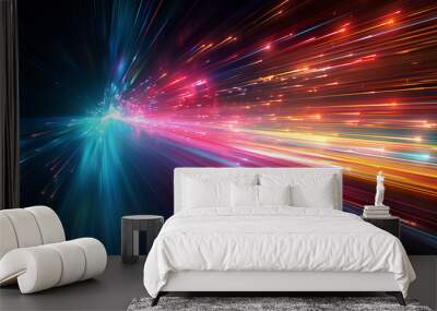 Blue laser beam effect dash with high-speed shine and emit colorful light on dark black background convey sense of energy move in straight line dynamic on cosmic perfect for science fictional. AIG35 Wall mural