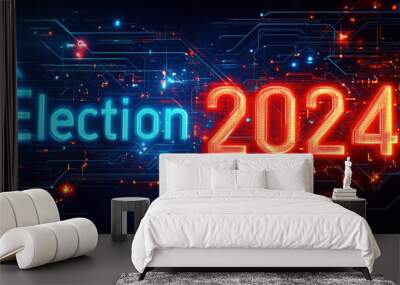 Futuristic 2024 election concept with neon circuitry.Generative AI
 Wall mural