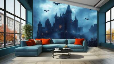 Spooky old gothic castle, foggy night, haunted mansion
 Wall mural