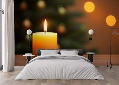 Close up of festive christmas candle with smooth bokeh background  Wall mural