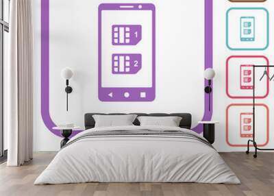 Dual SIM mobile simple icons Wall mural