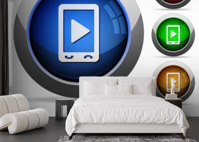 Mobile play media round glossy buttons Wall mural