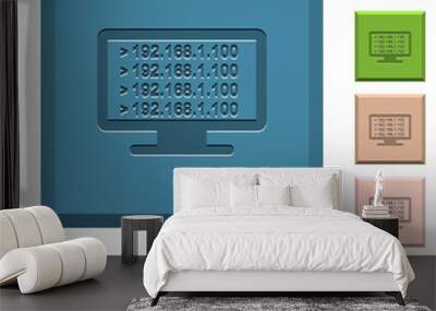 Ping remote computer engraved icons on edged square buttons Wall mural