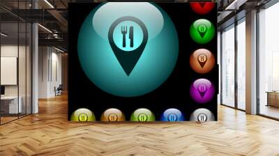 Restaurant GPS map location icons in color illuminated glass buttons Wall mural