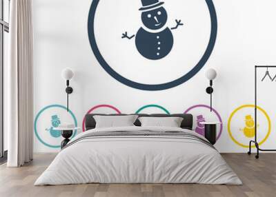 Snowman flat color icons in round outlines Wall mural