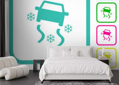 Snowy road vivid colored flat icons Wall mural