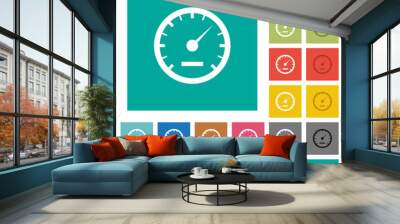 Speedometer square flat multi colored icons Wall mural