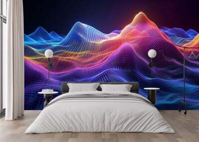 Abstract, digital and background waves. Wallpaper, futuristic and particles for digital, design and illustrative art with creativity, information technology in mesmerizing style, vibrant colour Wall mural