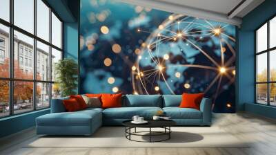 World, geometric and earth for connection, community and society. Map, networking and communication, planet model with decoration, abstract design or geometric link of business and global economy Wall mural