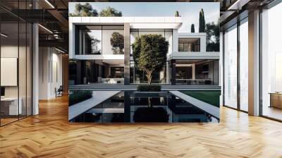 Luxury Beverly Hills Mansion house with Stunning Pool and Garden View. Modern Minimalist Design. Generative ai illustration Wall mural