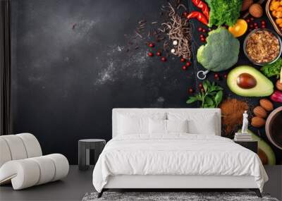 Plant Based Vegan Food Background with Copy Space for Your Next Healthy Recipe or Lifestyle Blog Post. Generative ai illustration. Wall mural