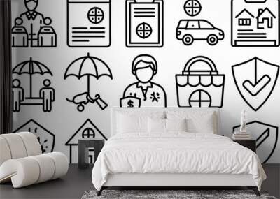 Insurance, Policy related concept editable stroke outline icons isolated on white background flat vector illustration Wall mural