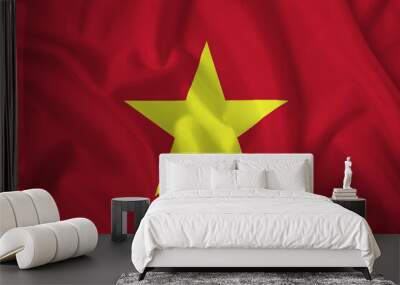 Vietnam flag with fabric texture. Close up shot, background Wall mural