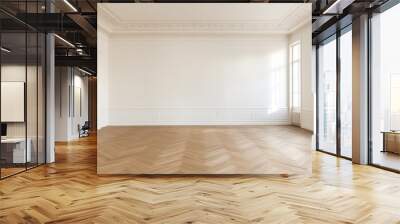 A large, empty room with a white ceiling and white walls. The room is bare and uncluttered, with no furniture or decorations. The space is open and airy Wall mural