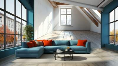 A large room with a window and wooden floor Wall mural