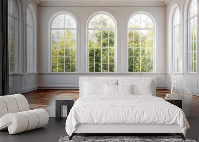 A large room with three windows and a wooden floor Wall mural