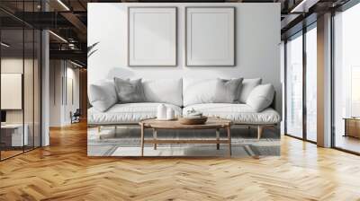 scandinavian living room interior with two empty frame oak --ar 16:9 Job ID: 4011334b-30a6-4237-b73f-e05c82b75fe7 Wall mural