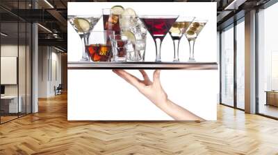 different alcohol drinks on a tray Wall mural