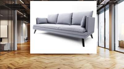 Grey couch with pillows on studio white background. Wall mural