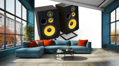 Hi-fi speakers with loudspeakers on stand on white background. Wall mural