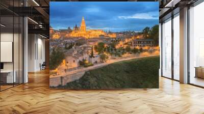 Panoramic view of ancient city and Alcazar on a hill over the Tagus River, Castilla la Mancha, Toledo, Spain Wall mural