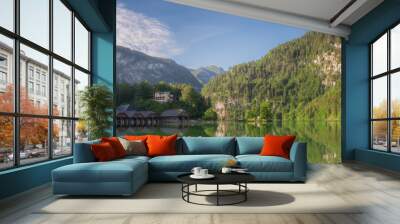 Passenger boat station, pier or dock on Konigsee lake in Berchtesgaden, Germany Wall mural