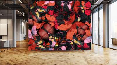 Seamless pattern with lot of different butterflys Wall mural