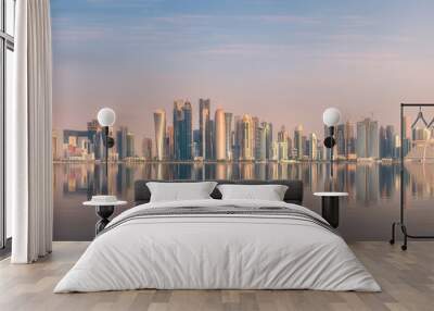 Skyline of West Bay and stony bank Doha, Qatar Wall mural