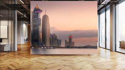 The skyline of West Bay and Doha City, Qatar Wall mural